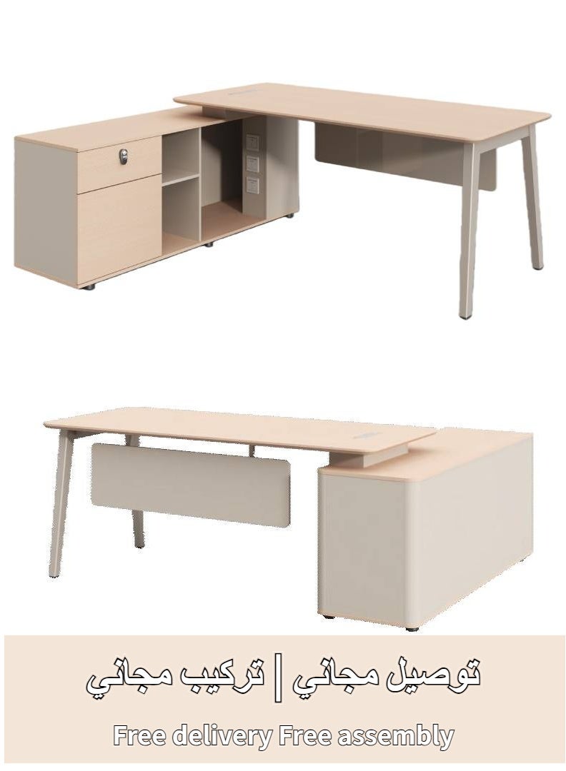 أدين مكتب تنفيذي على شكل حرف L مع درج ولوح احتشام ومساحة لوحدة الكمبيوتر، 180×160×75 سم - Image 1